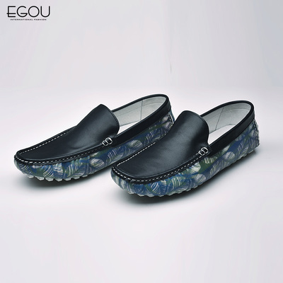 EGOU易构2016新款男士休闲鞋头层牛皮豆豆鞋