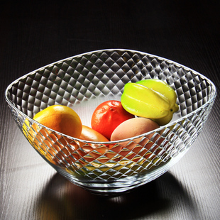 欧洲进口透明玻璃水果盘，客厅欧式简约大号果盆果斗干果盘糖果盘子