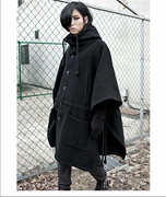 冬季学生韩版男青年中长款男士蝙蝠衫连帽卫衣斗篷长袖男装外套