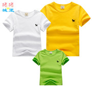 亲子装三口夏装全家庭装短袖t恤衫儿童装纯棉上衣，白纯色(白纯色)黄色绿色