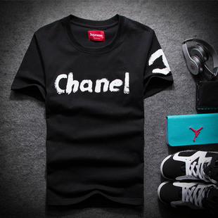 陈冠希短袖t恤搞chanel字母纯棉短T男潮牌体恤