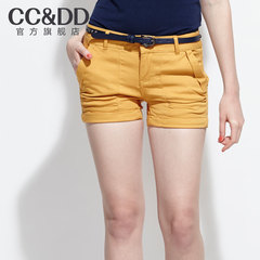 CCDD正品2014夏装新款女装抽褶拼接卷边低腰热裤牛仔短裤