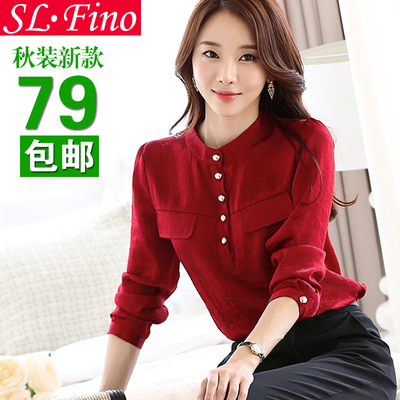 雪纺衫女2015秋装新款韩版长袖雪纺衫宽松大码女装打底衫上衣女