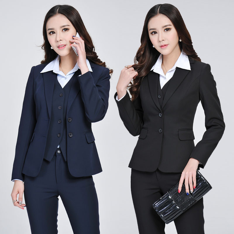 Navy Blue Business Suits gules Vest Vest sets black Long sleeve Interview installed work clothes uniformin the Women's clothing/Boutique , Set/Student uniforms/Work uniforms , Career pants suit category - from Buy2taobao.com to provide professional Taobao agent buy service