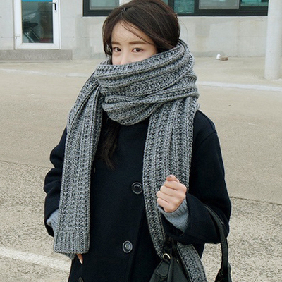 粗毛线围巾女士秋冬季新款超长加厚针织围脖学