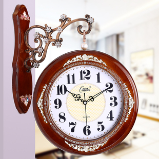 康巴丝欧式钟表双面挂钟客厅，两面钟静音(钟静音，)创意钟表复古田园石英钟