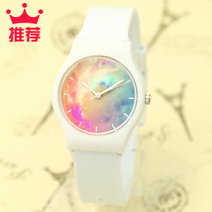 韩版时尚潮流简约女学生手表原宿星空透明手表糖果色防水果冻手表