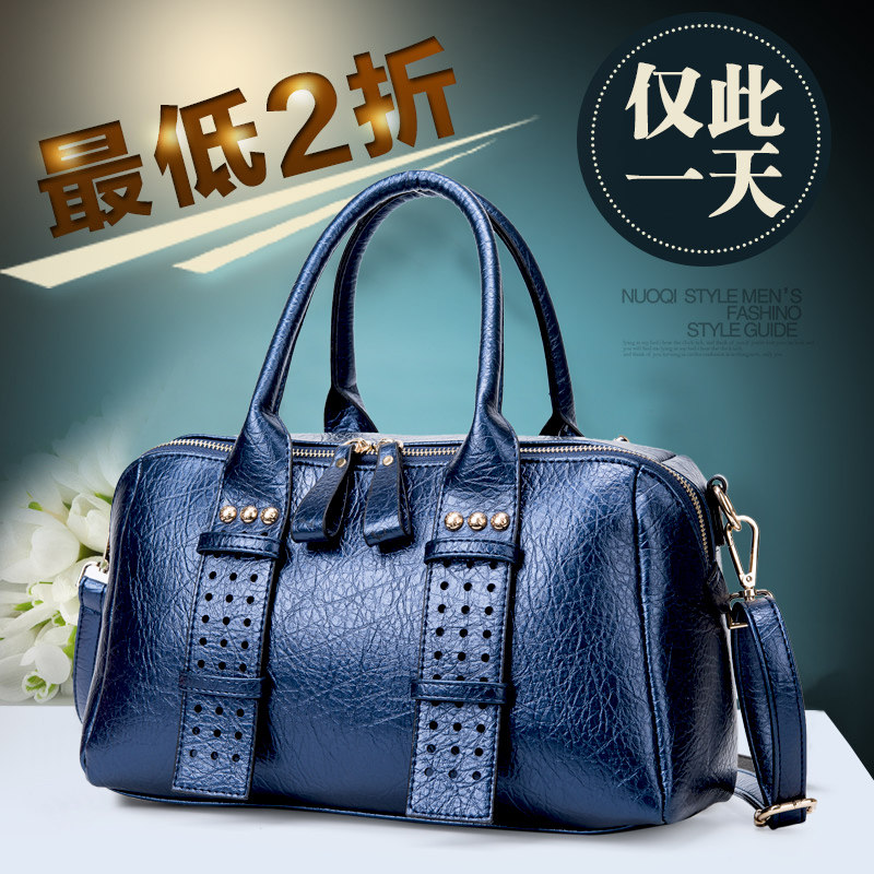 名鲨波士顿手提包单肩女包2015新款欧美时尚潮铆钉大容量斜挎包包