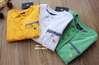 断码清仓~亨利领 男童纯棉长袖T恤 春款儿童三粒扣打底衫 原39