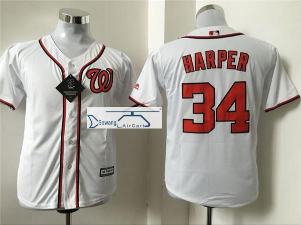 童装国民mlb儿童小孩棒球服harper白色t恤队34号上衣球衣球服