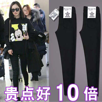 魔术裤2018新款黑色打底裤女春秋季女士外穿薄款九分显瘦小脚长裤