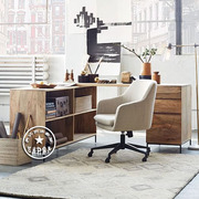 美式复古实木转角电脑桌，书柜组合简约家用书房书桌办公桌主管桌子