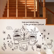 温馨复古花盆栽创意墙贴走廊玄关装饰品贴画自粘客厅餐厅墙壁贴纸