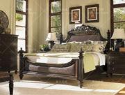 美式乡村家具定制卧室实木床，欧式实木雕花布艺双人床