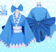 东方project笨蛋9琪露诺和服cosplay动漫服装，日本蓝白和服浴衣