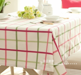 地中海桌布布艺欧式清爽格子餐桌布，茶几布纯棉(布纯棉)田园风台布椅垫