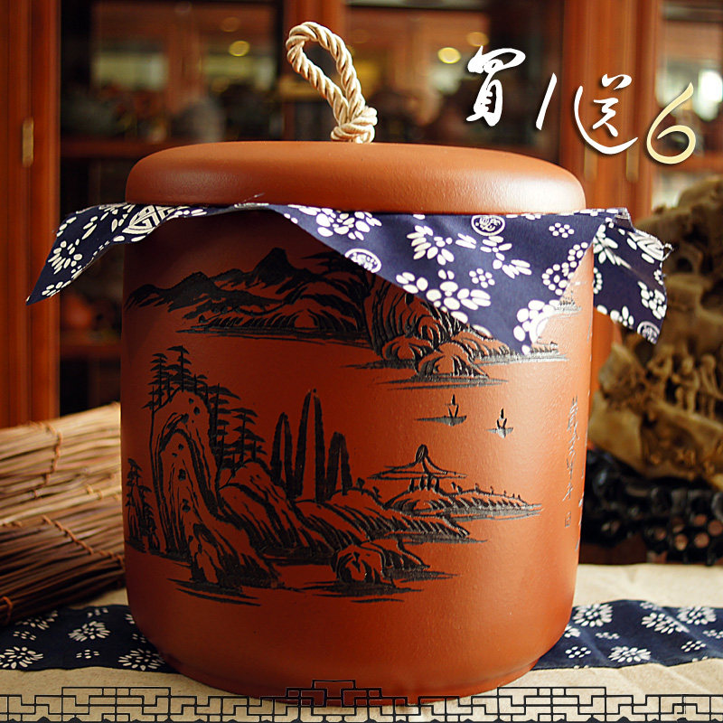 包邮宜兴紫砂茶叶罐普洱罐 大号 纯手工 精品 醒茶罐 七饼 特价