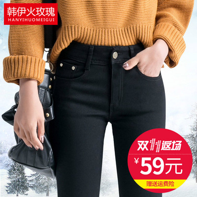 秋冬款加绒加厚外穿打底裤女黑色女裤小脚裤长裤铅笔棉裤冬季裤子