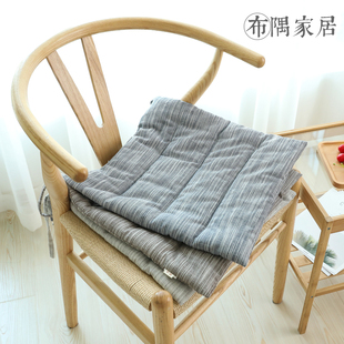 素色条纹日式风格棉麻，榻榻米坐垫椅垫薄款防滑系带便携办公室