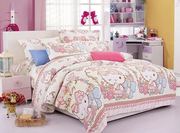 纯棉1米床三件套床上用品，儿童床品四件套，可爱hollekitty猫粉