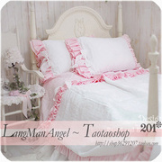 韩国白色的爱床上用品全棉粉色白色四件套家纺纯棉公主床裙床品