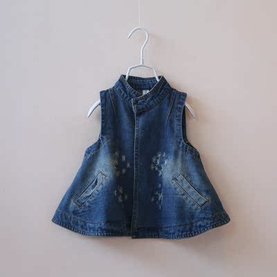 2014秋冬新款<em>女</em>童装 个性全棉<em>立领</em>磨洞 暗扣牛