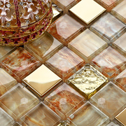 晶滢马赛克142欧式仿古金箔水晶玻璃金属拼图，客厅背景墙贴瓷砖