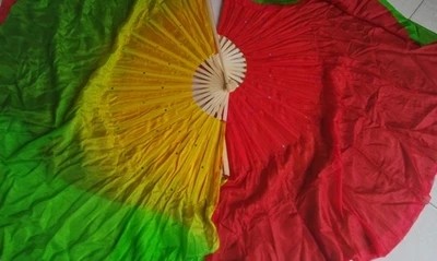 订做舞蹈道具扇子映山红真丝扇双面双色扇1.2尺秧歌扇广场舞扇子