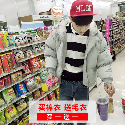 冬装新款韩版面包服男士棉衣外套学生短款休闲连帽加厚情侣棉服男