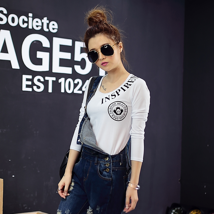 热卖货源简单女生t恤长袖女装服装批发厂家直销白色学生装班服女