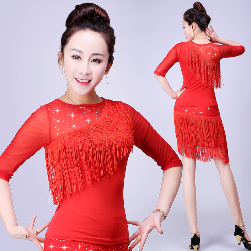 2017新款成人拉丁舞服装流苏上衣中长袖广场舞服上衣跳舞服大码夏在类目 运动/瑜伽/健身/球迷用品, 舞蹈/健美操/体操, 拉丁舞, 拉丁舞上装中 - 来自Buy2taobao.com提供专业的淘宝代购服务