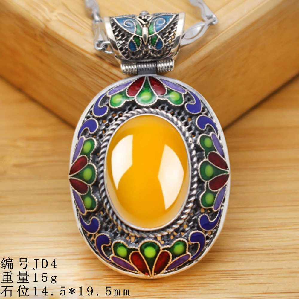 S925 Cloisonne Pendant Filigree Enamel Ladies Thai Silver Beeswax Amber 15*20in the Accessories/Fashion Jewelry, Pendant/Pendant category - from Buy2taobao.com to provide professional Taobao agent buy service