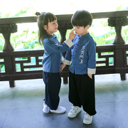 儿童唐装女童中国风汉服，男童套装传统复古风，春款棉麻两件套国学服