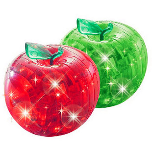 儿童圣诞节平安夜礼物创意3D立体水晶苹果拼图带灯光拼插积木玩具