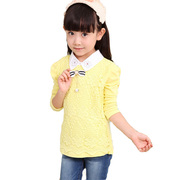 童装韩版春夏女童花朵打底衫 中大童儿童蕾丝翻领打底衫T恤上衣
