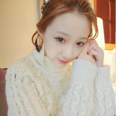 上下架计划:2014秋冬欧美时尚明星款kaki秀手工镶钻串珠麻花纹长袖高领毛衣女