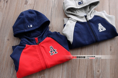 2017春款韩单童装 儿童外套 男童帽衫 毛圈棉连帽拼色夹克 中小童