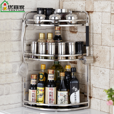 304不锈钢厨房置物架3层转角架调料架浴室置物架三角架壁挂收纳架