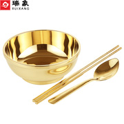 瑞象黄铜碗家用铜筷子铜勺子，三件套铜餐具米饭碗大号金饭碗摆件