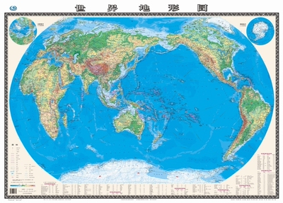 2018新版世界地形图 1.1米x0.8米 地形地势 行政区划 交通信息三合一 商务办公 纸质折叠地图 有折痕 等高线地图