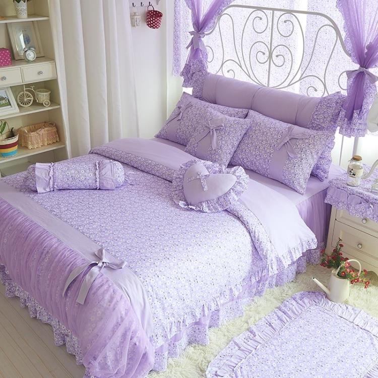 Romantic season princess Bedclothes Korean Edition Four piece suit pure cotton Pastoral wind violet Lace Princess Bed skirt spring and autumnin the Bedclothes , Bedding Sets/Family of four/Multiple sets of category - from Buy2taobao.com to provide professional Taobao agent buy service