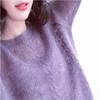 紫色马海毛毛衣女装外套头宽松薄款欧货镂空短款网红长袖粉色