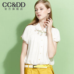 CCDD正品2014夏装新款女装OL淑女风水钻泡泡短袖雪纺白衬衫