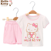 Hello Kitty女童可爱纯棉圆领短袖T恤短裤休闲两件套装夏薄