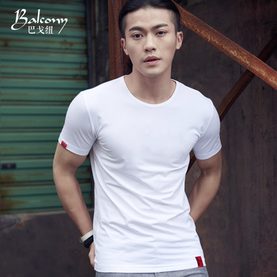 男士短袖T恤圆领韩版修身纯色白色纯棉体恤男