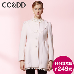 【爆】CCDD2014冬装专柜正品新款女装甜美公主风淡粉色羊毛呢大衣