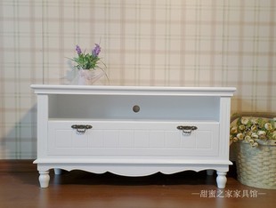 韩式白色田园实木客厅1米双层电视柜视听柜卧室地柜