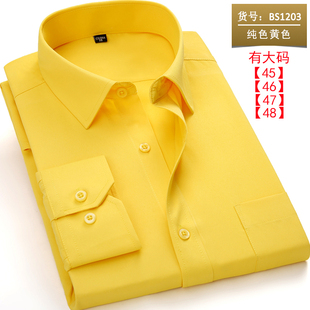 春季长袖衬衫男青年商务职业工装，休闲款纯黄色衬衣男打底衫工作服