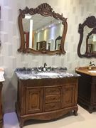 简欧式浴室柜仿古落地卫生间浴柜美国红橡木实木镜柜组合洗手