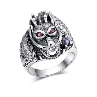 复古泰银s925银饰品龙头戒指，男士霸气食指环，个性创意潮人戒指男